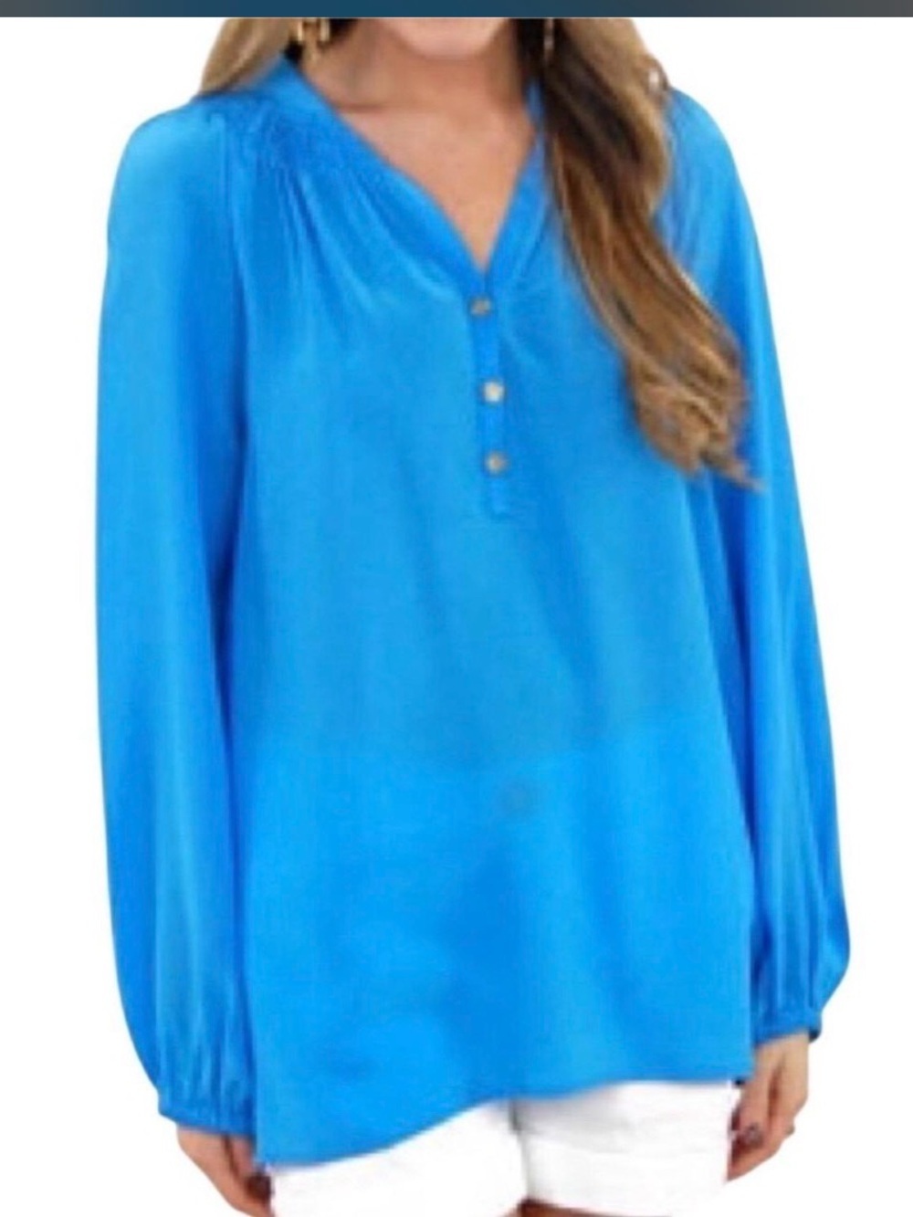 Lilly Pulitzer Elsa Silk Long Sleeve Top S. Blue Teal